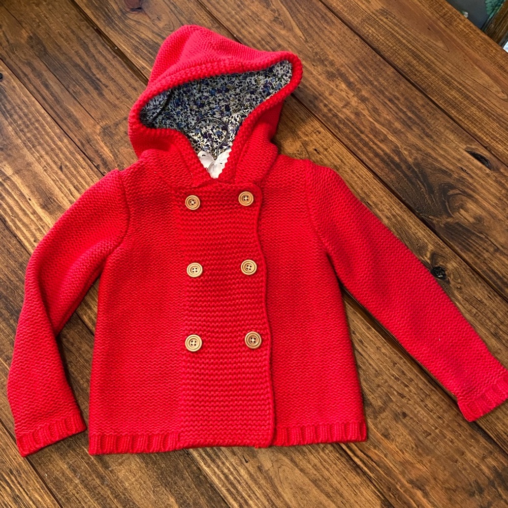 Red Knit hooded coat 3T Girls